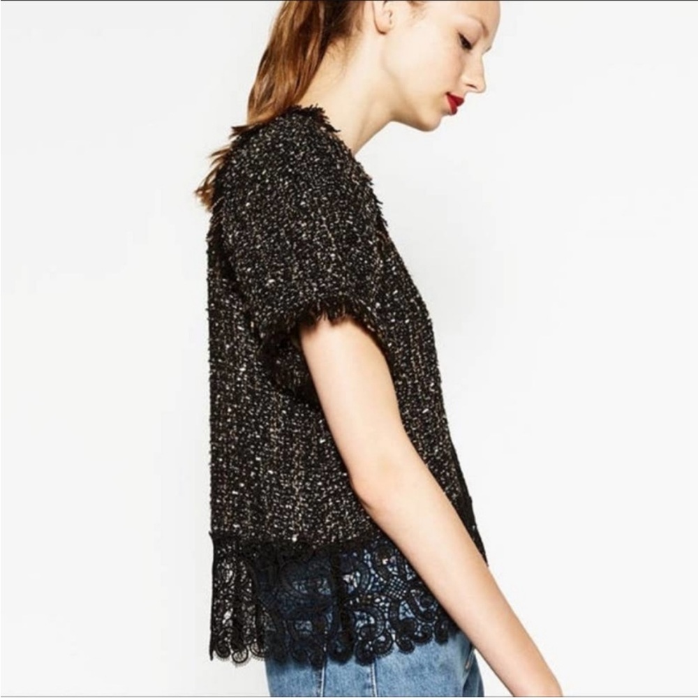 NWT Zara tweed and lace blouse sz XS - Picture 3 of 7